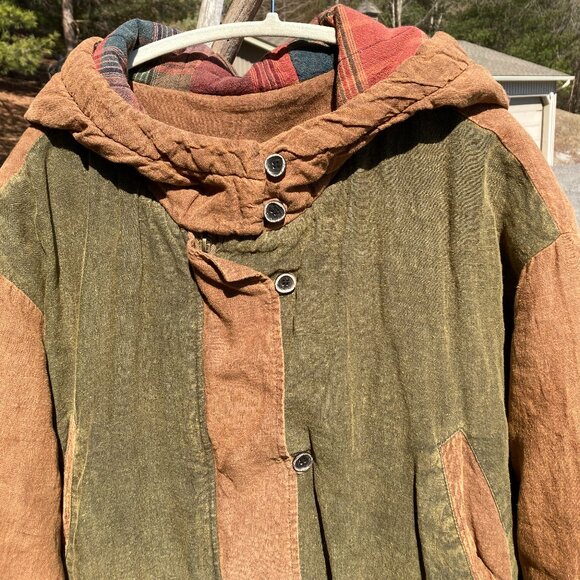 Unique-100% Linen Cotton Quilted Coat, One Size (loose fit), Photo Colors - Picture 3 of 13